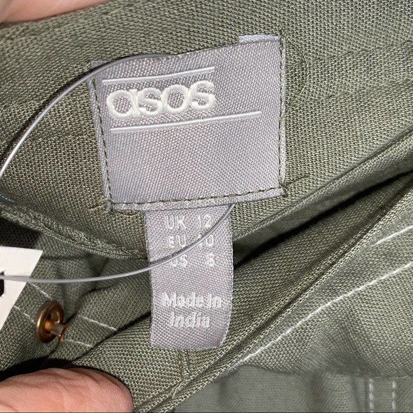NWT ASOS cotton / linen olive green belted maxi skirt size 8 - Picture 4 of 8